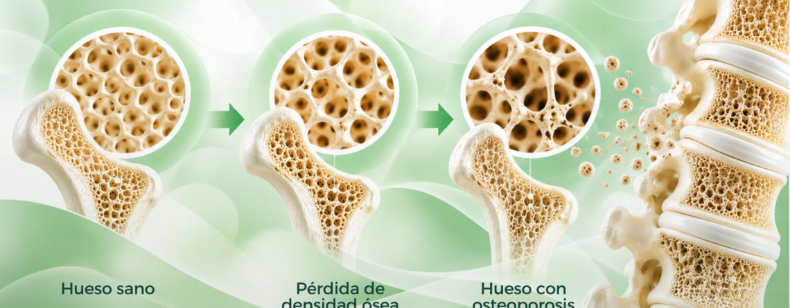 Banner principal del artículo que ilustra la transición desde un hueso sano hasta un hueso con osteoporosis en la Red Hospitalaria Méderi.